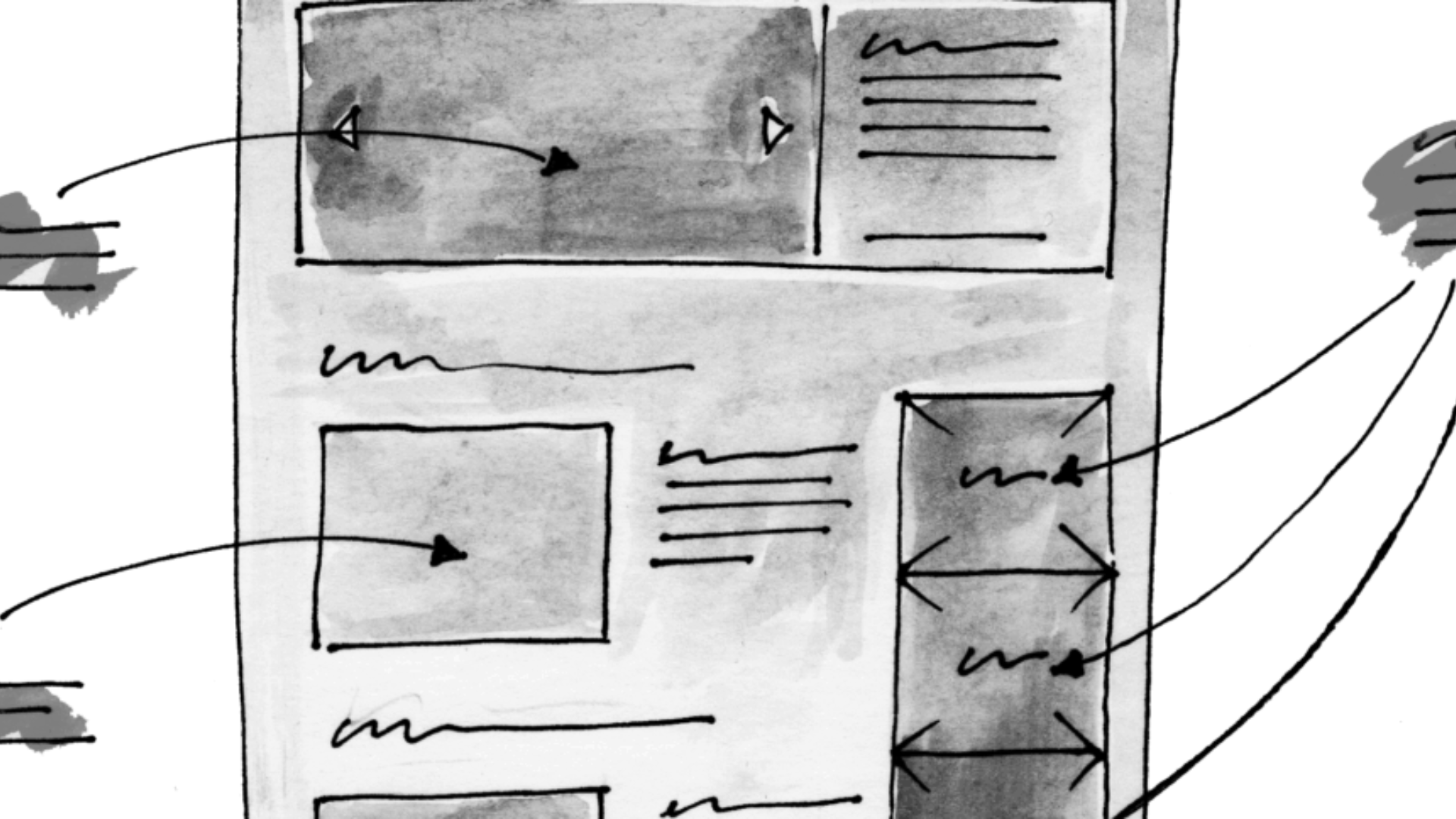 Detailed wireframing sketch showing UI layout and interaction design